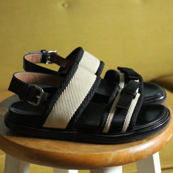 Marni cream and black woven sandals with satin bow detail Sz 8 - Picture 2 of 9